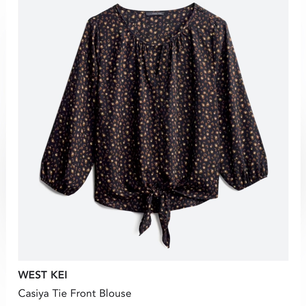 West Kei - Casiya Tie Front Blouse - Size L - Navy/Brown